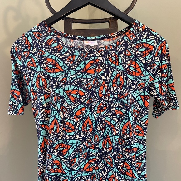 LulaRoe Dress Medium teal orange multicolored Knee length - Picture 3 of 5